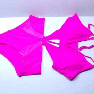 Women's Cut Out Mesh Insert Strappy One Piece Swimsuit Monokini XL